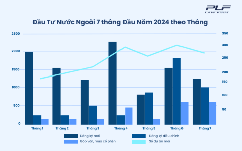 Đầu Tư Nước Ngoài 7 tháng Đầu Năm 2024 theo Tháng